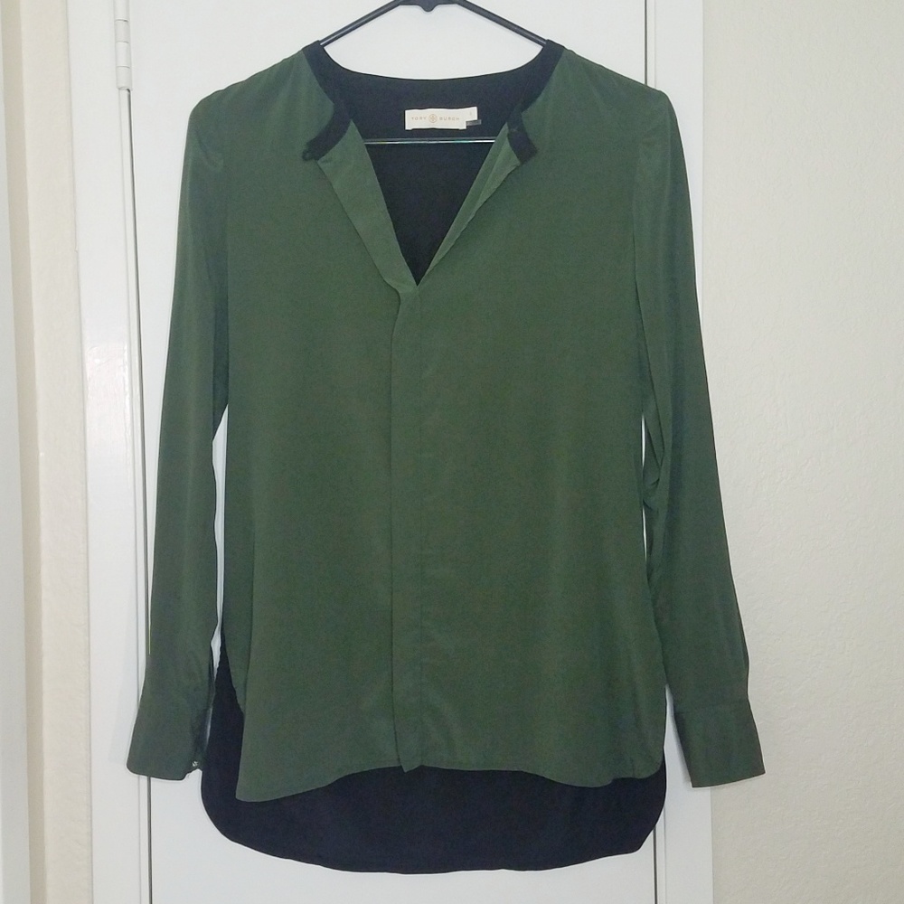 Tory Burch Silk Blouse Green & Black Size 0